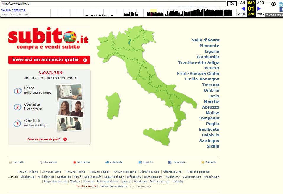 Screenshot del sito web2 di Subito – www.subito.it – del 1 Marzo 2011.